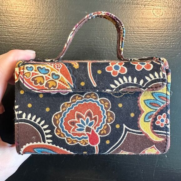 Vera Bradley Retired Caffe Latte Brown Floral Mini Travel Jewelry Case - EUC - Picture 1 of 6